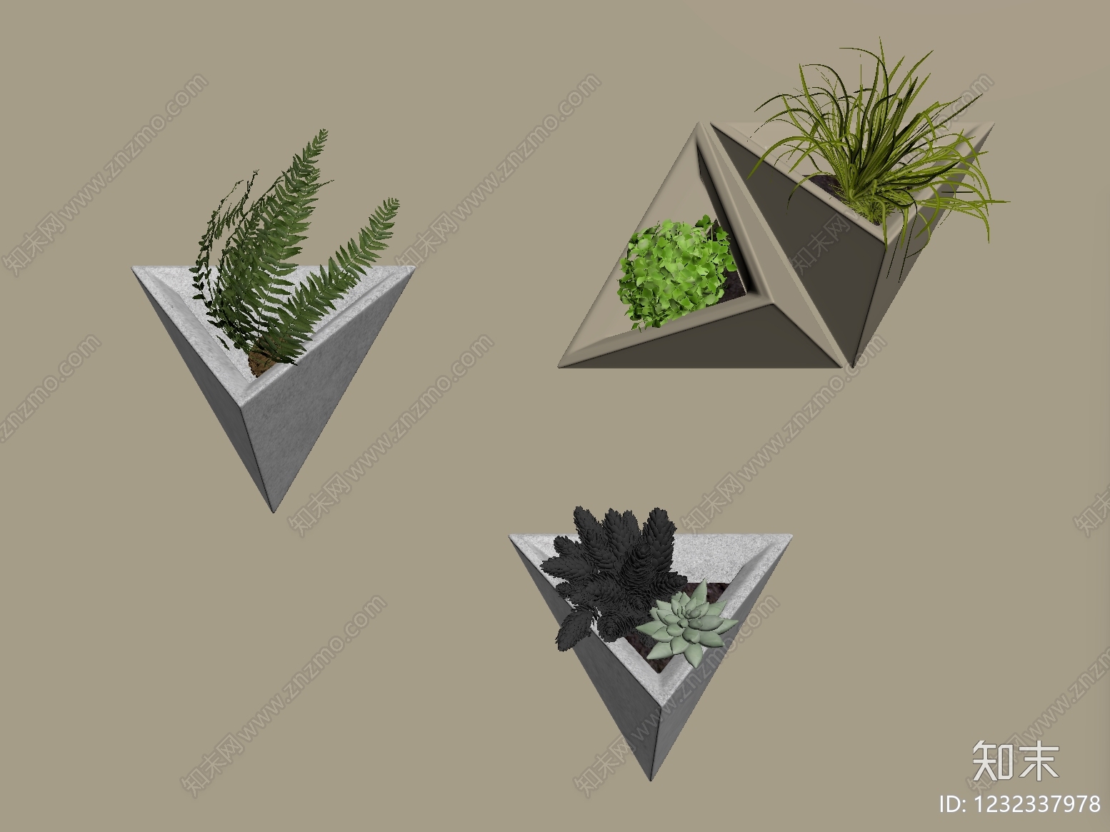 极简绿植摆件SU模型下载【ID:1232337978】