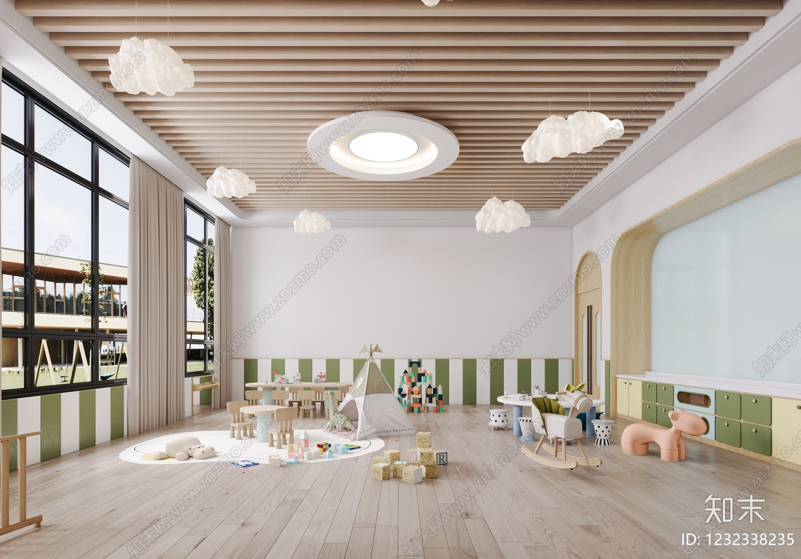 原木风幼儿园3D模型下载【ID:1232338235】