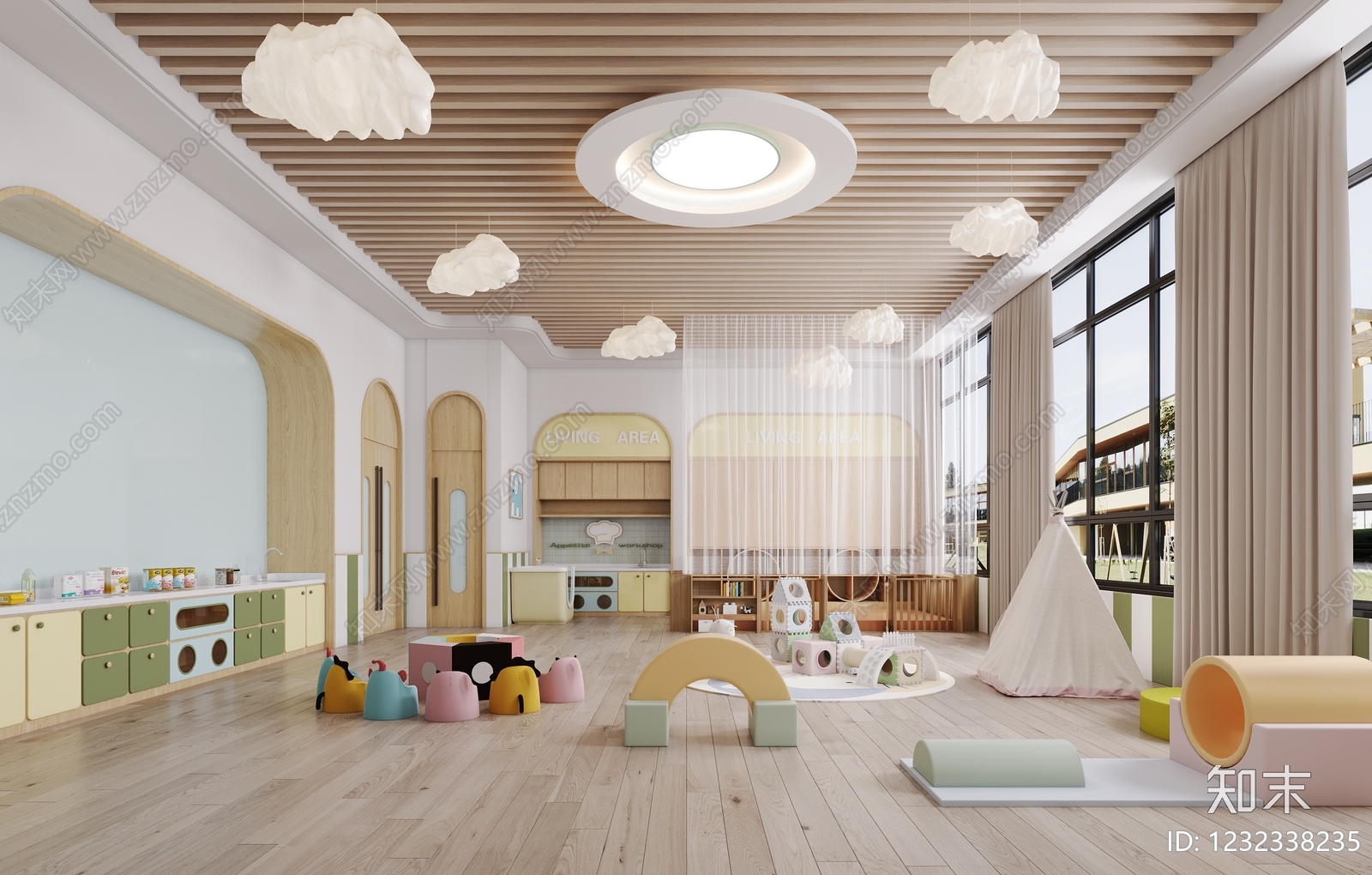 原木风幼儿园3D模型下载【ID:1232338235】