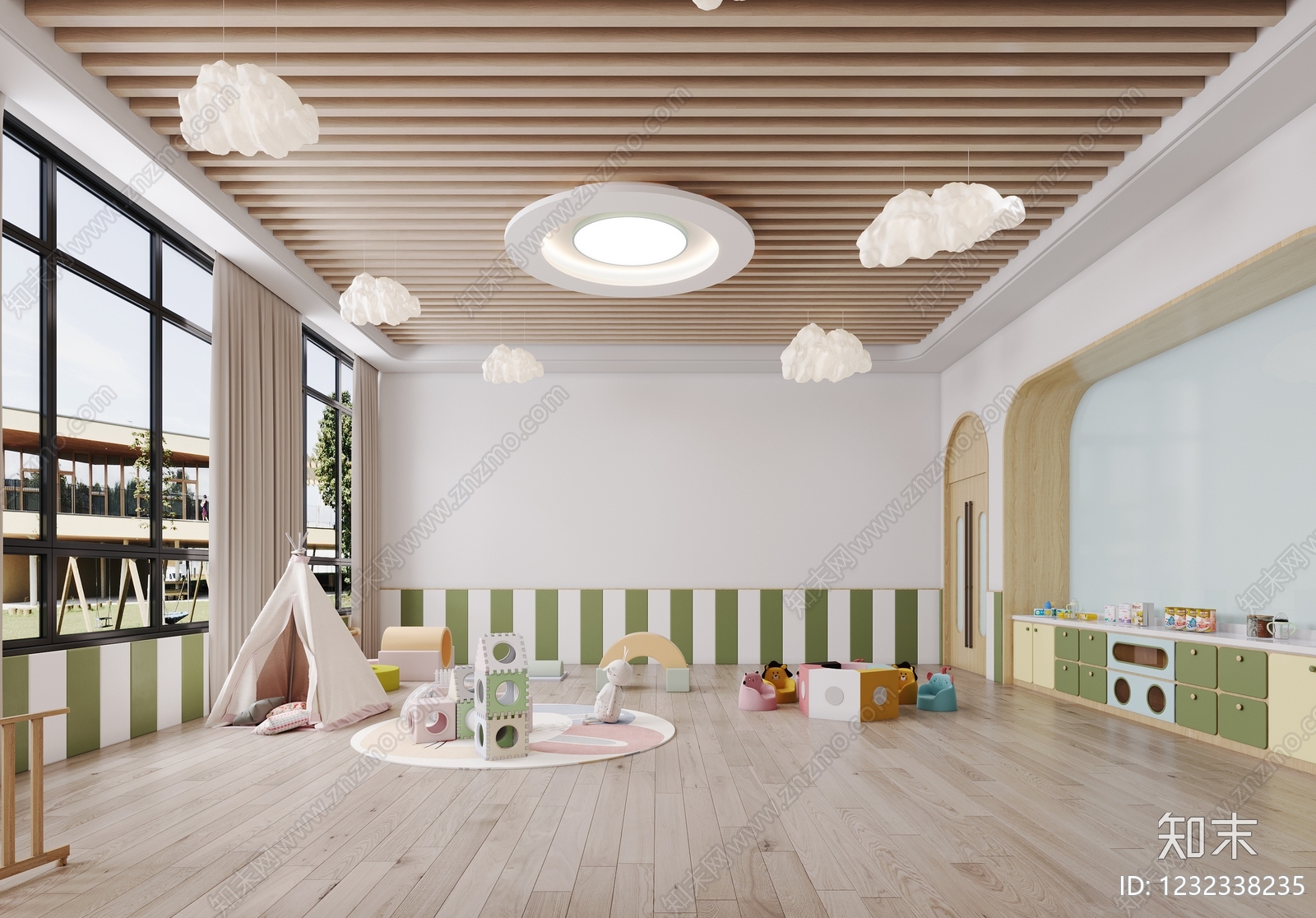原木风幼儿园3D模型下载【ID:1232338235】