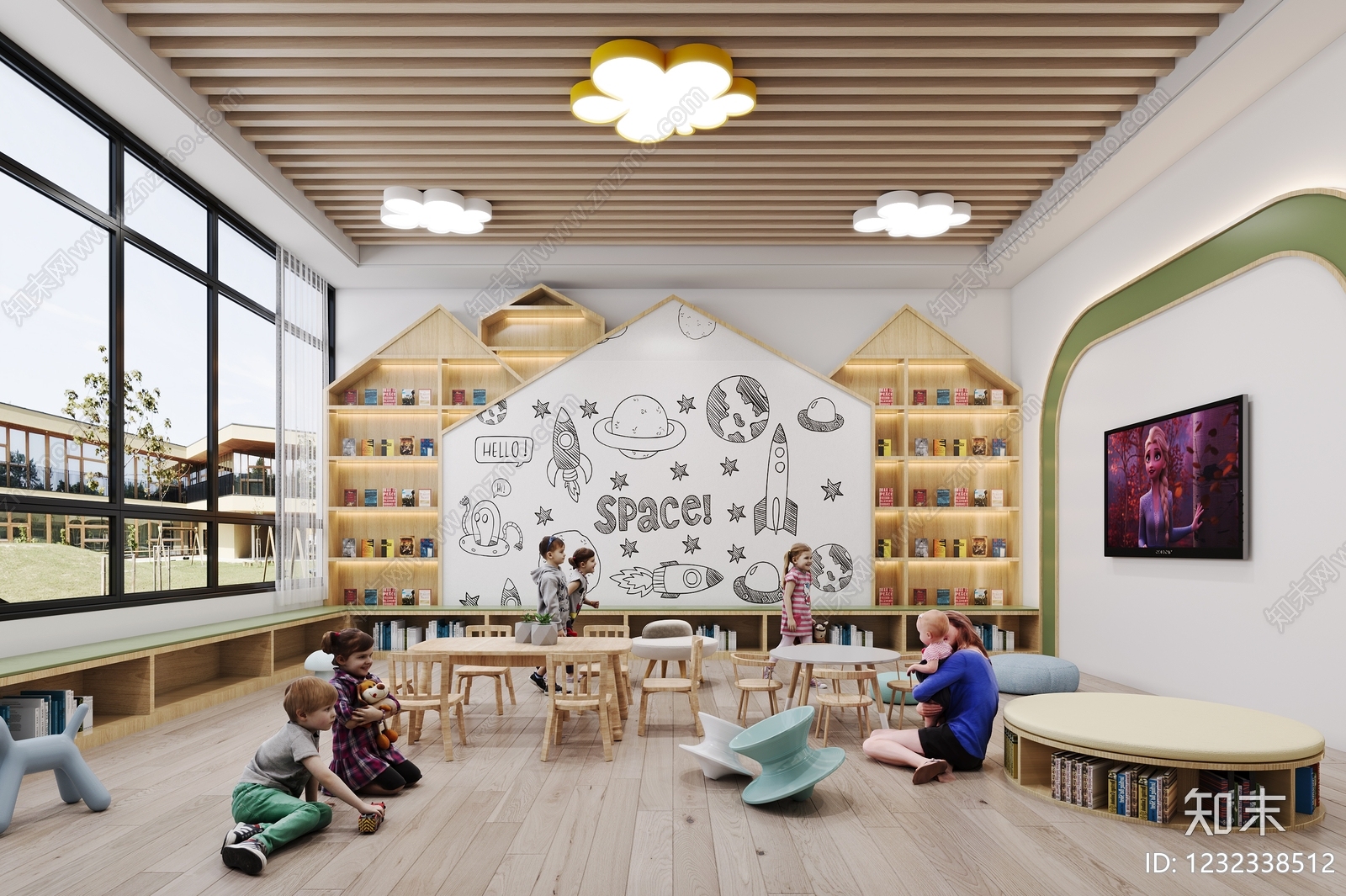 原木风幼儿园3D模型下载【ID:1232338512】