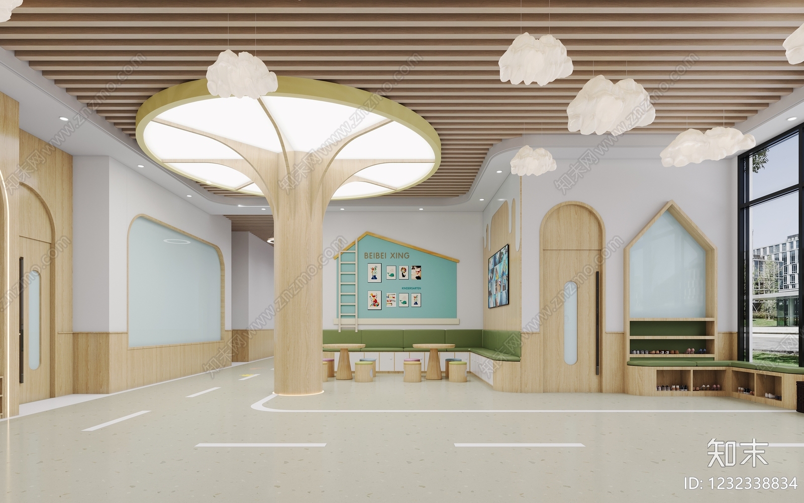 原木风幼儿园3D模型下载【ID:1232338834】
