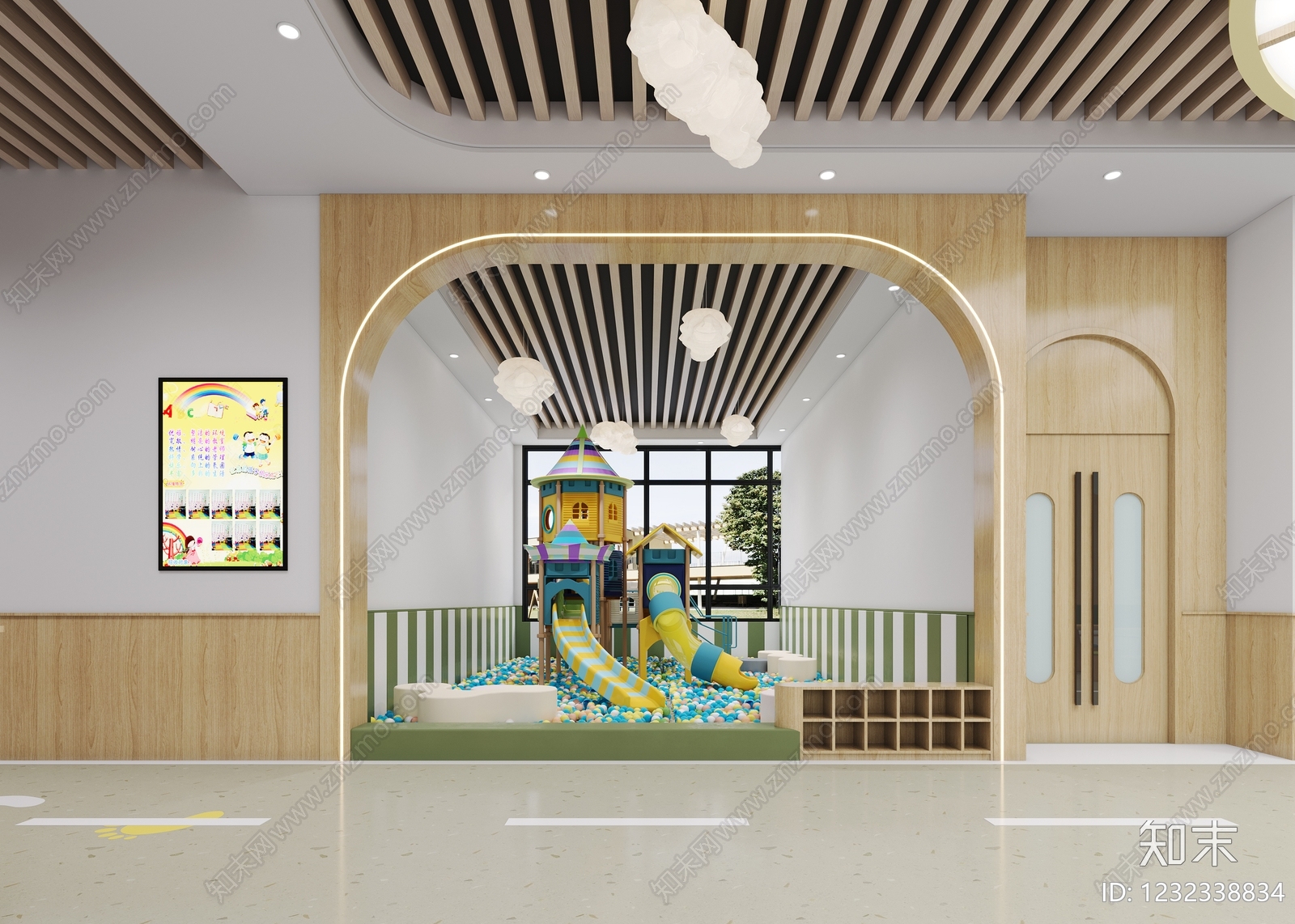 原木风幼儿园3D模型下载【ID:1232338834】