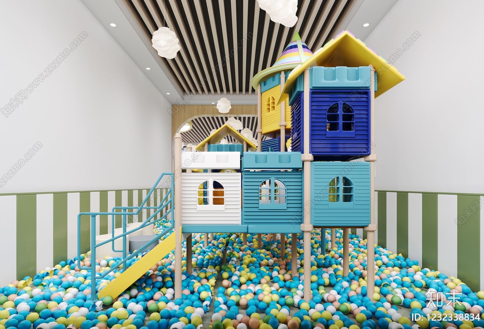 原木风幼儿园3D模型下载【ID:1232338834】