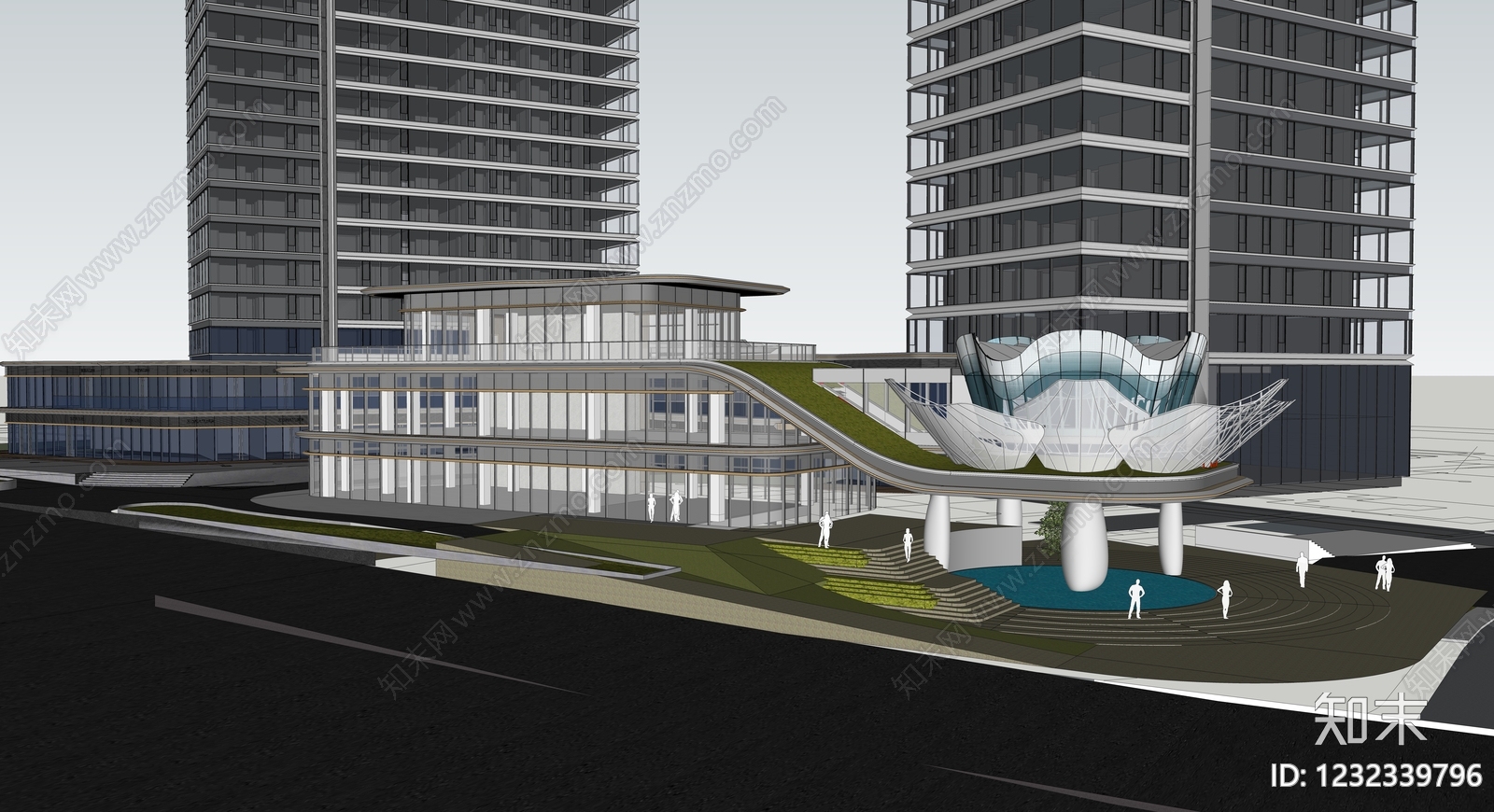未来主义售楼处建筑SU模型下载【ID:1232339796】