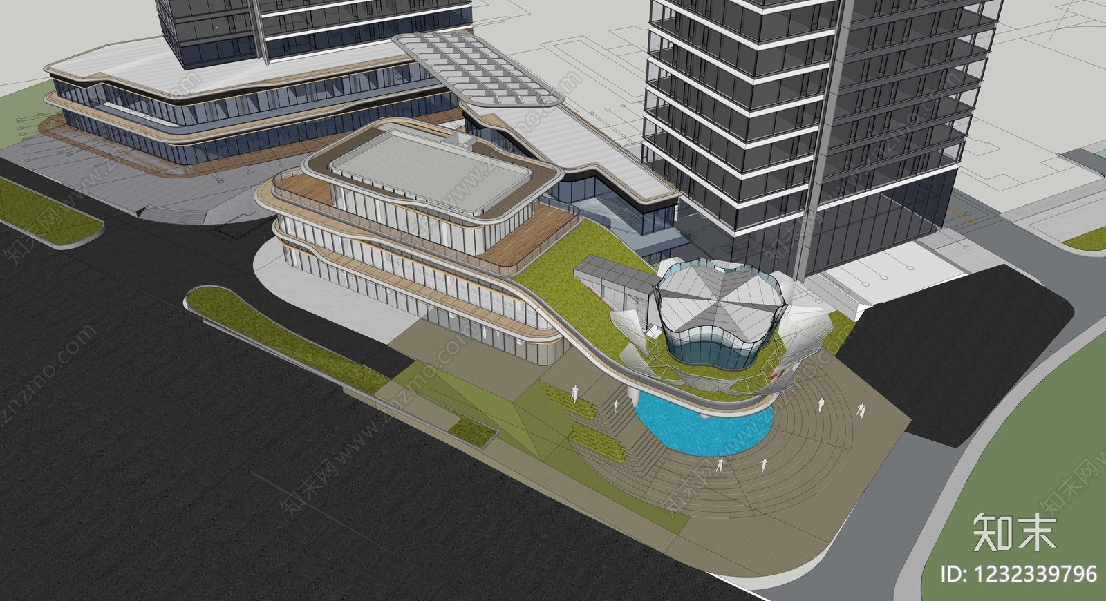 未来主义售楼处建筑SU模型下载【ID:1232339796】