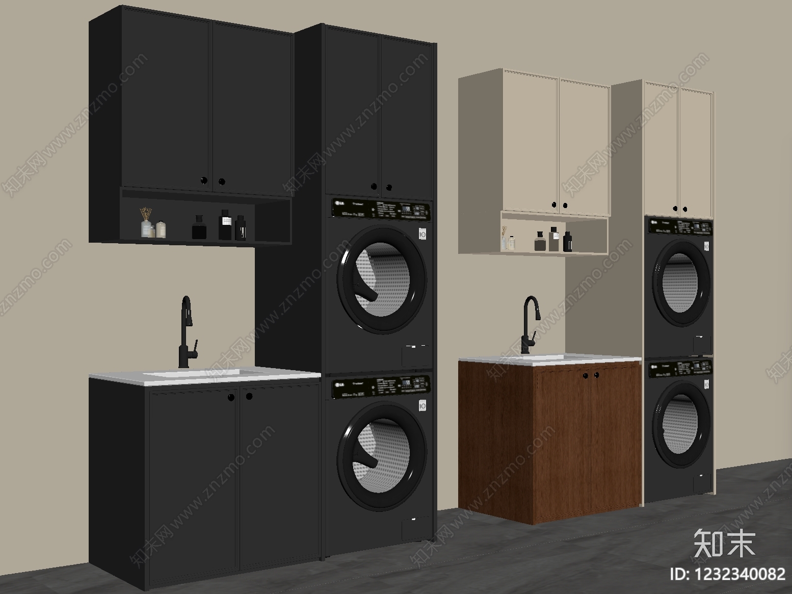 中古风洗衣机柜SU模型下载【ID:1232340082】