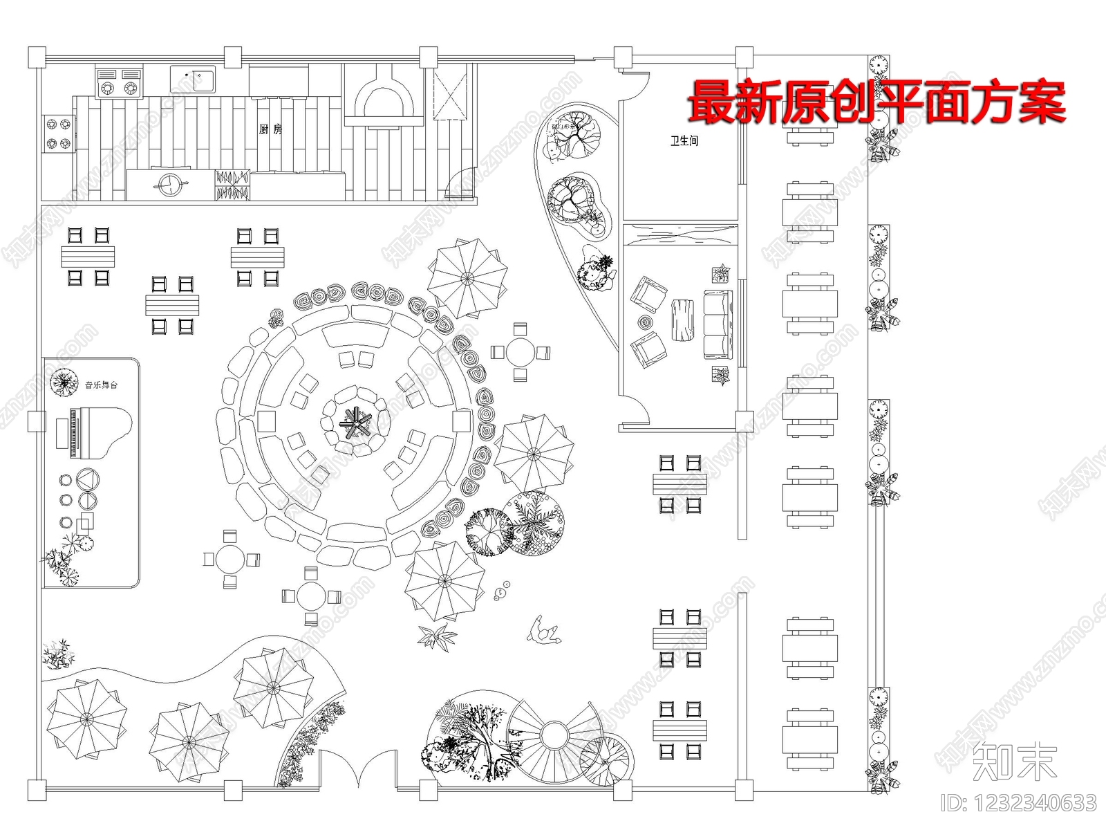 中餐厅cad施工图下载【ID:1232340633】