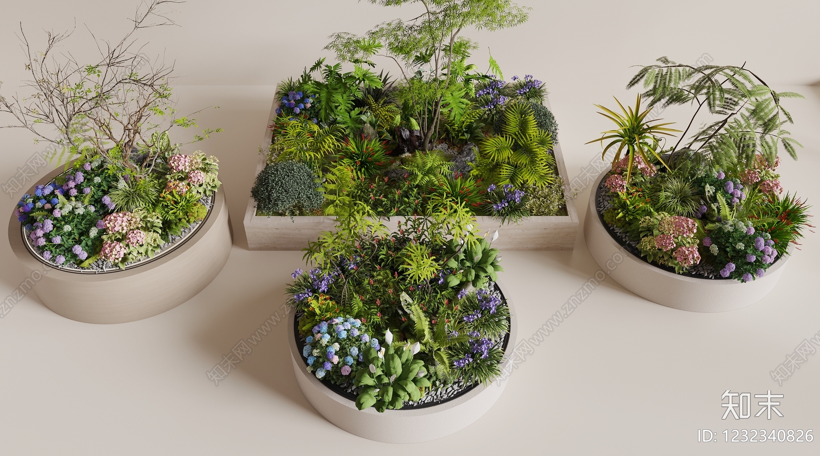 现代简约花境3D模型下载【ID:1232340826】