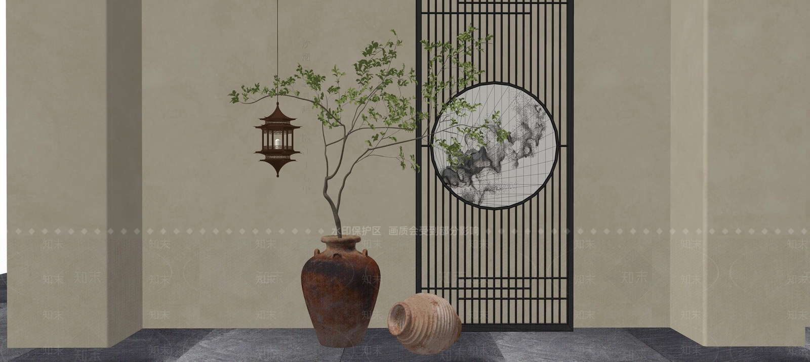 新中式落地摆件SU模型下载【ID:1232342071】