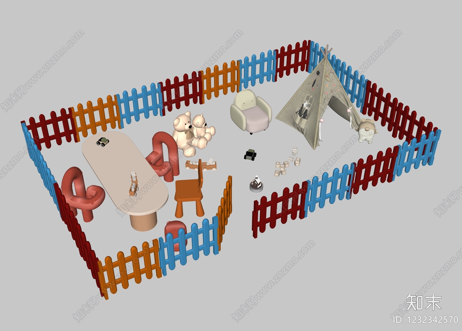 现代简约儿童活动空间SU模型下载【ID:1232342570】