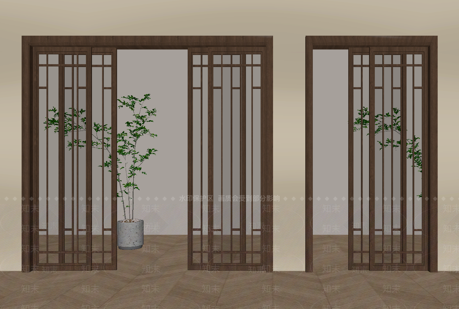 新中式推拉门SU模型下载【ID:1232342621】