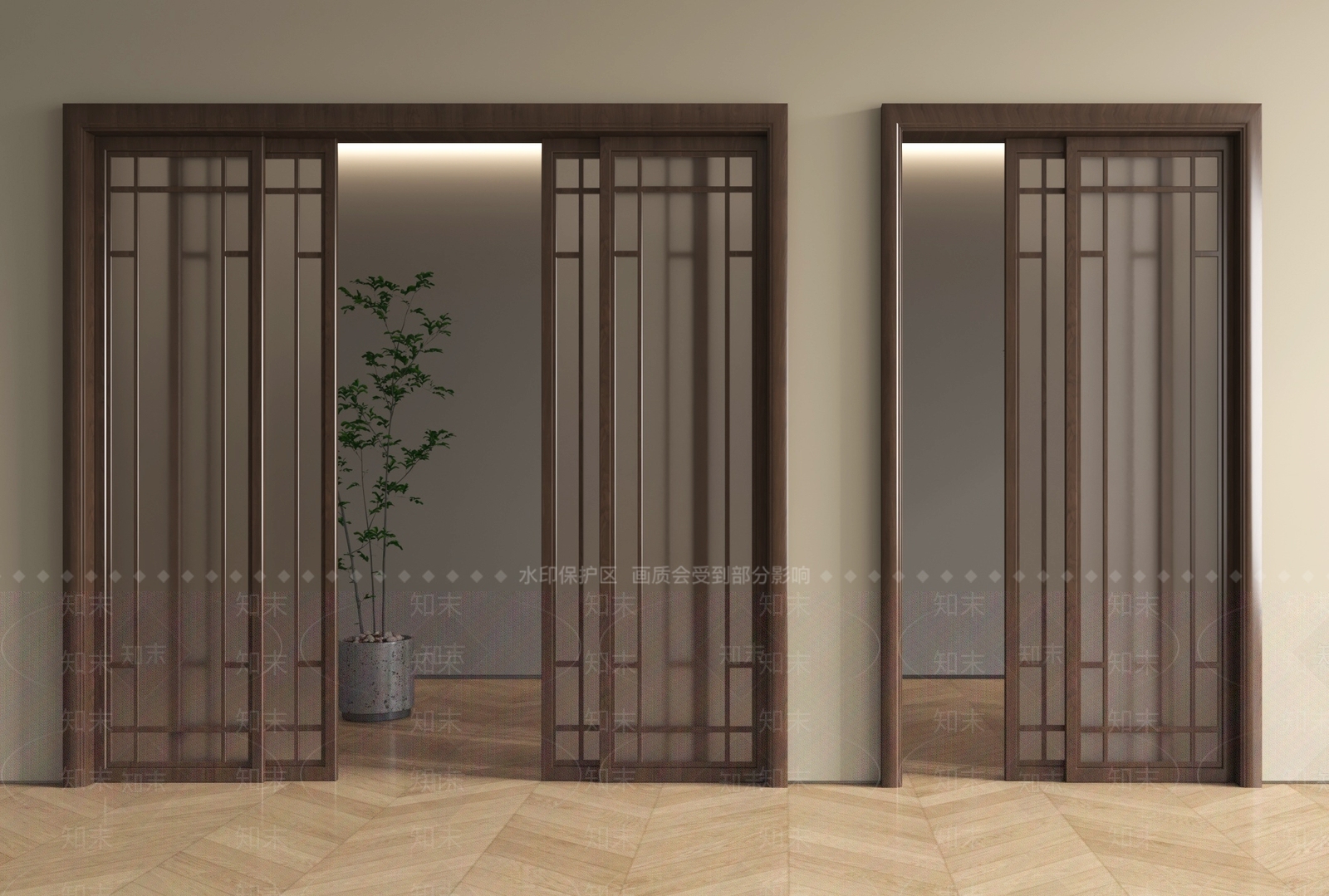 新中式推拉门SU模型下载【ID:1232342621】
