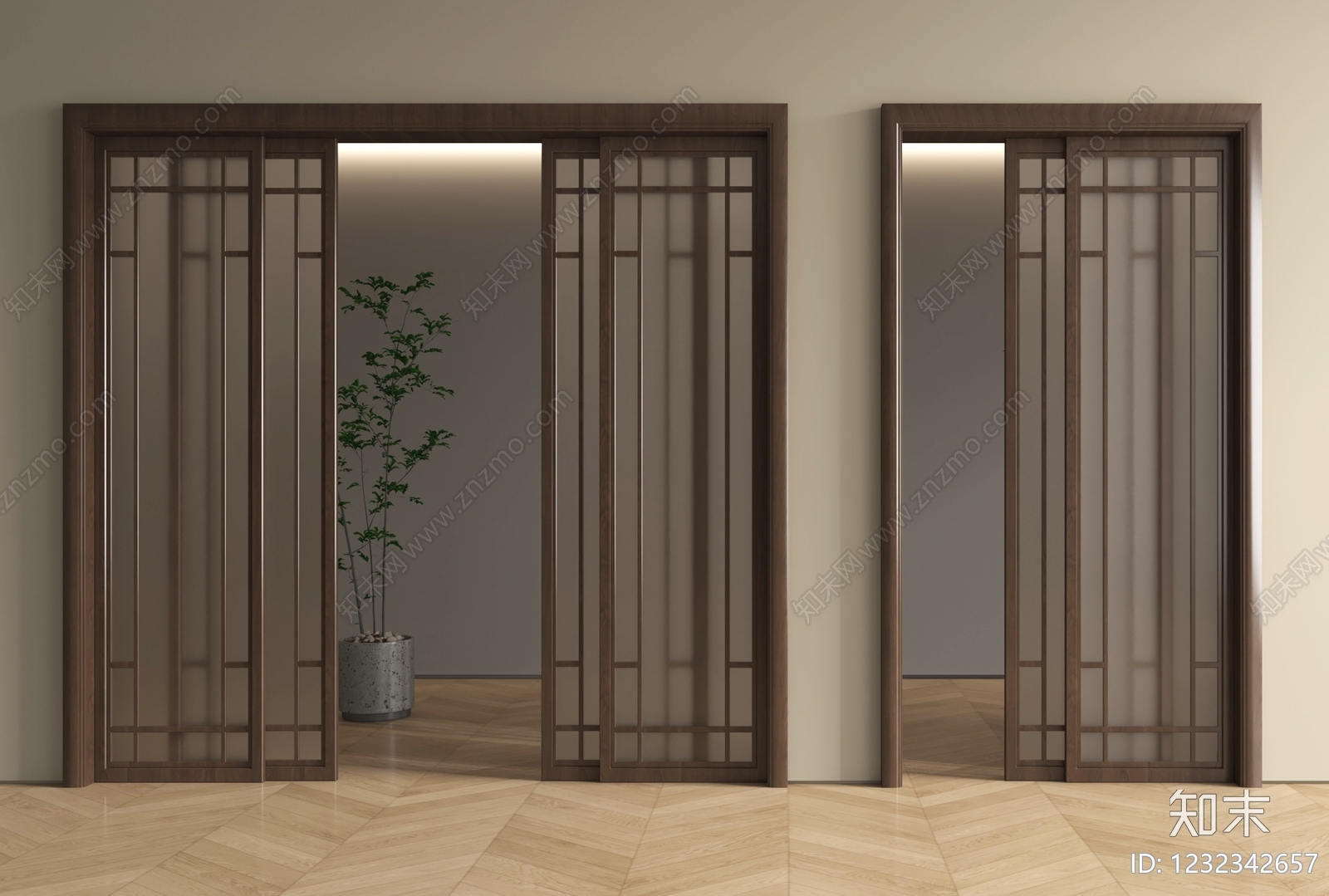 新中式推拉门3D模型下载【ID:1232342657】