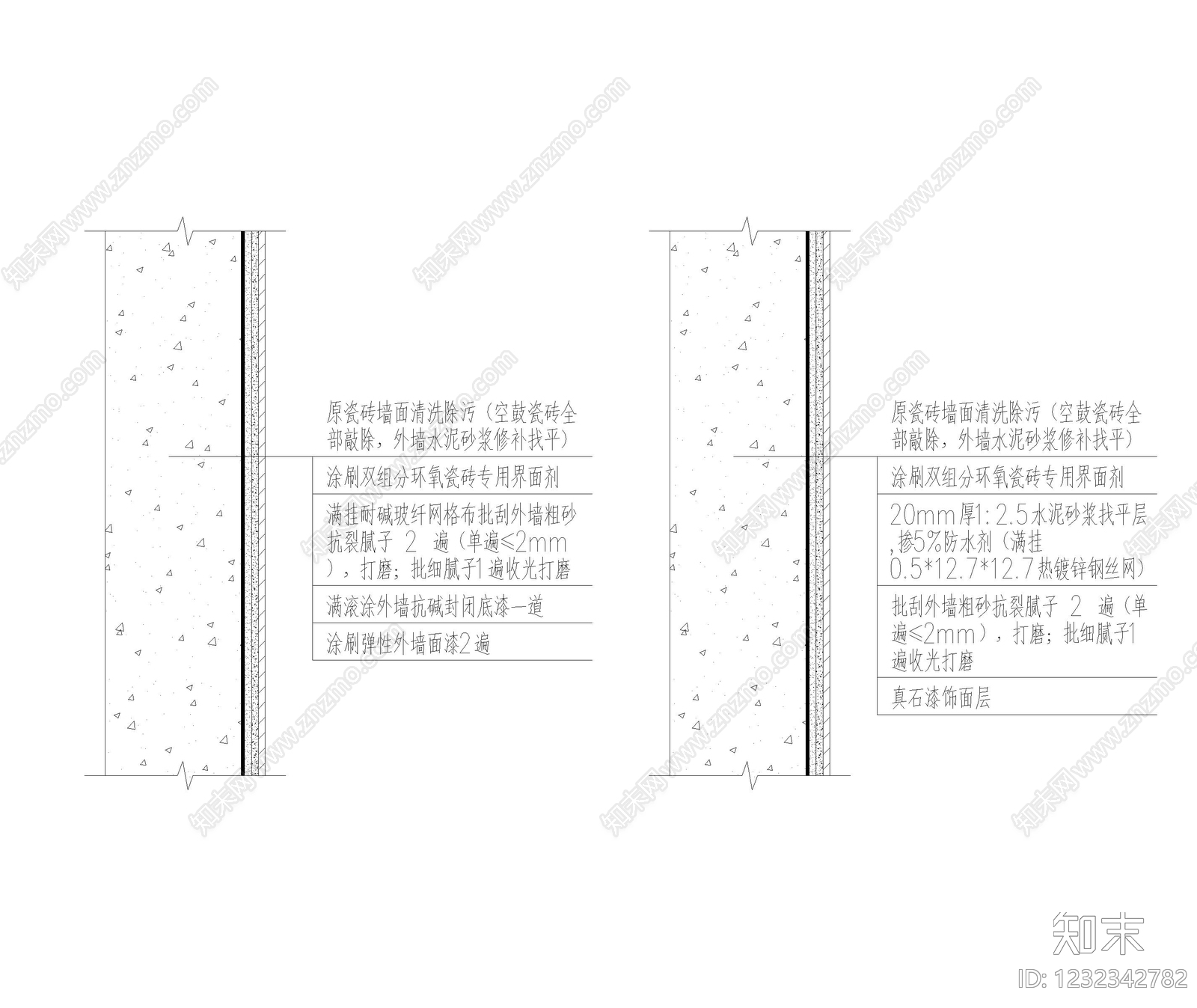 墙面节点cad施工图下载【ID:1232342782】