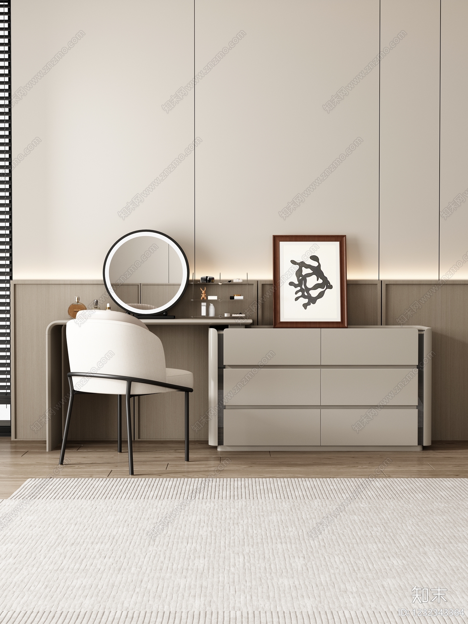现代简约妆台妆凳3D模型下载【ID:1232343364】