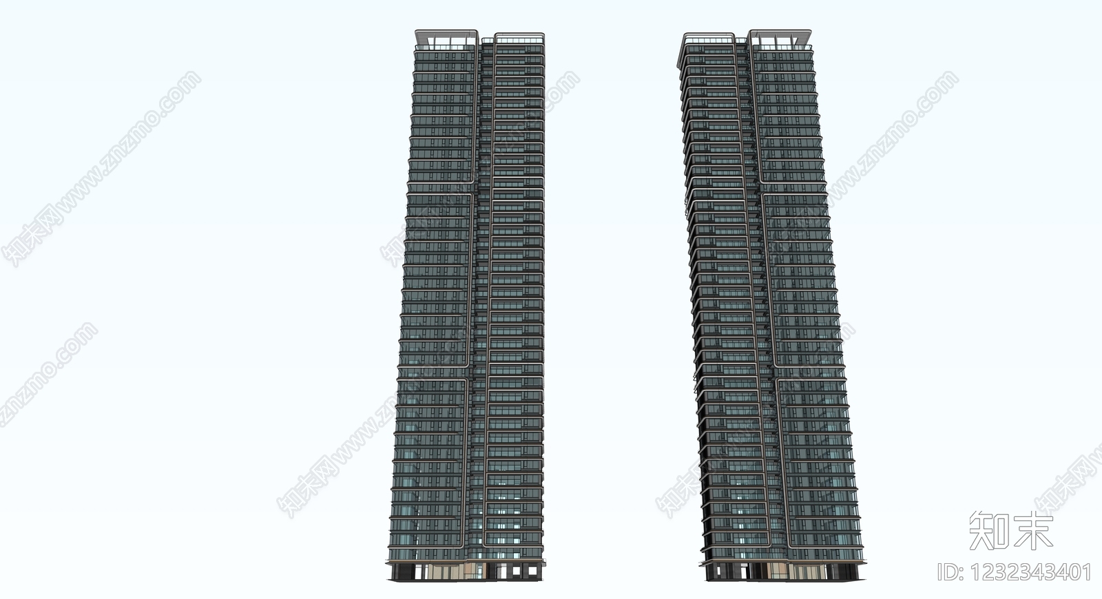 现代主义超高层住宅楼SU模型下载【ID:1232343401】