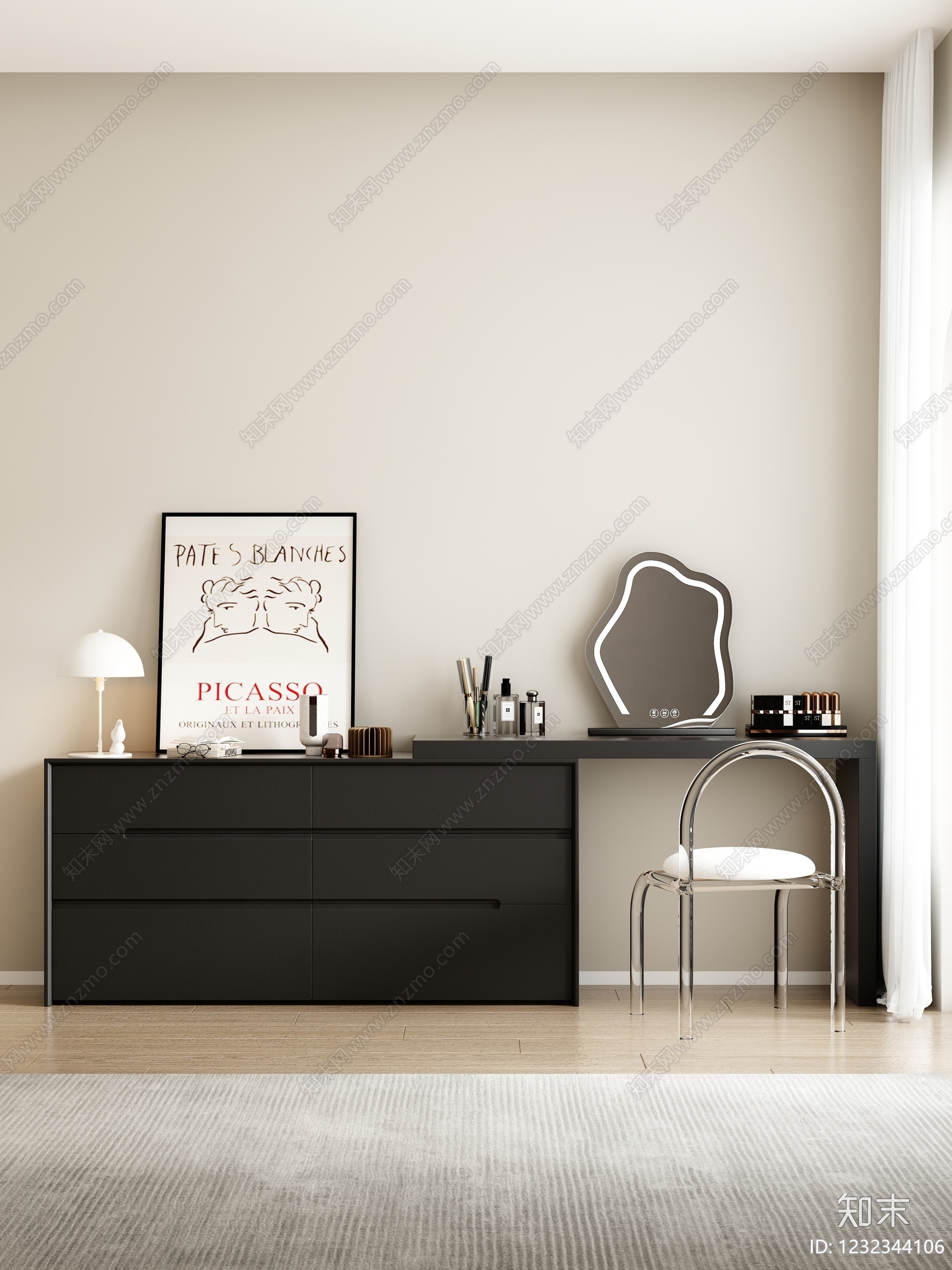 现代简约妆台妆凳3D模型下载【ID:1232344106】