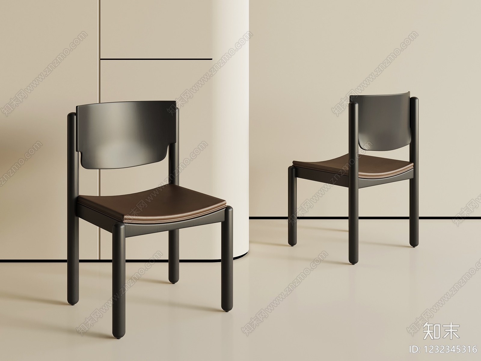 意式极简办公椅3D模型下载【ID:1232345316】