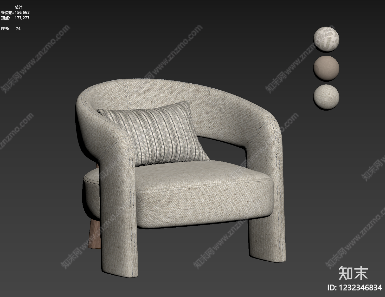 奶油风单人沙发3D模型下载【ID:1232346834】