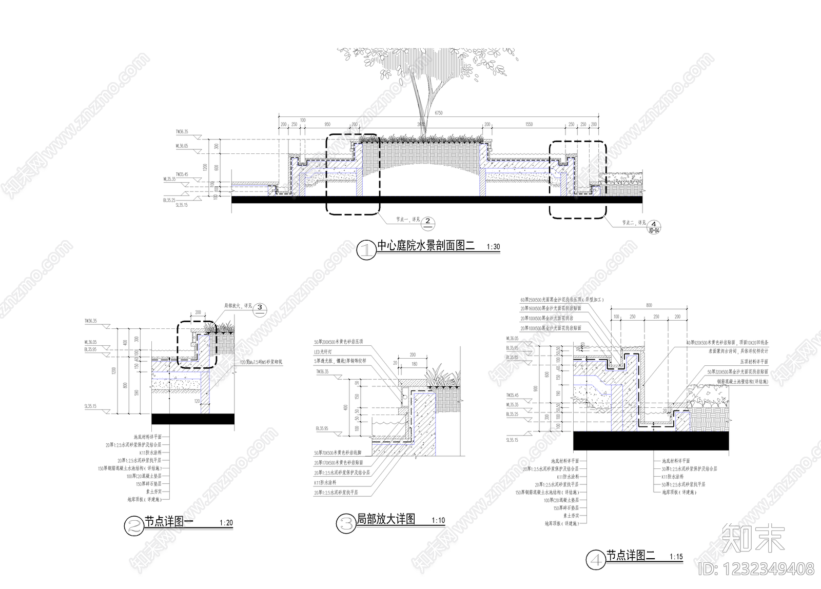 跌水景观cad施工图下载【ID:1232349408】