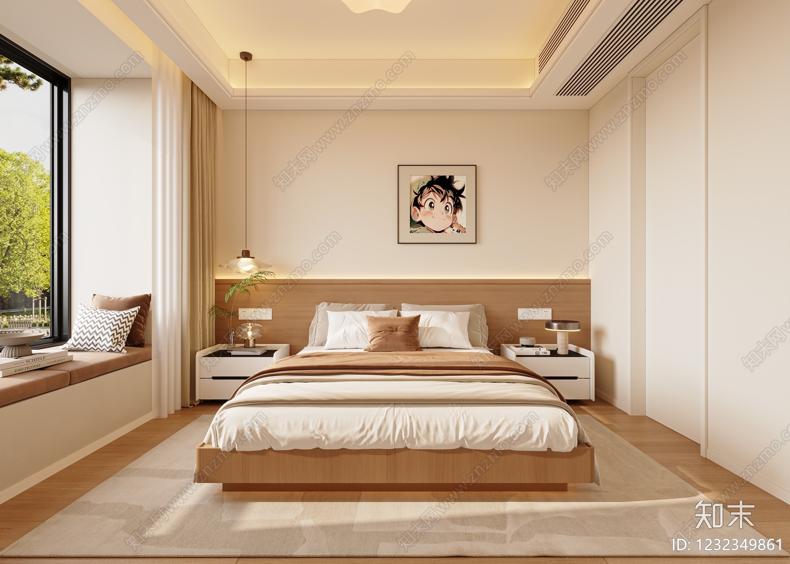 原木风家居卧室3D模型下载【ID:1232349861】