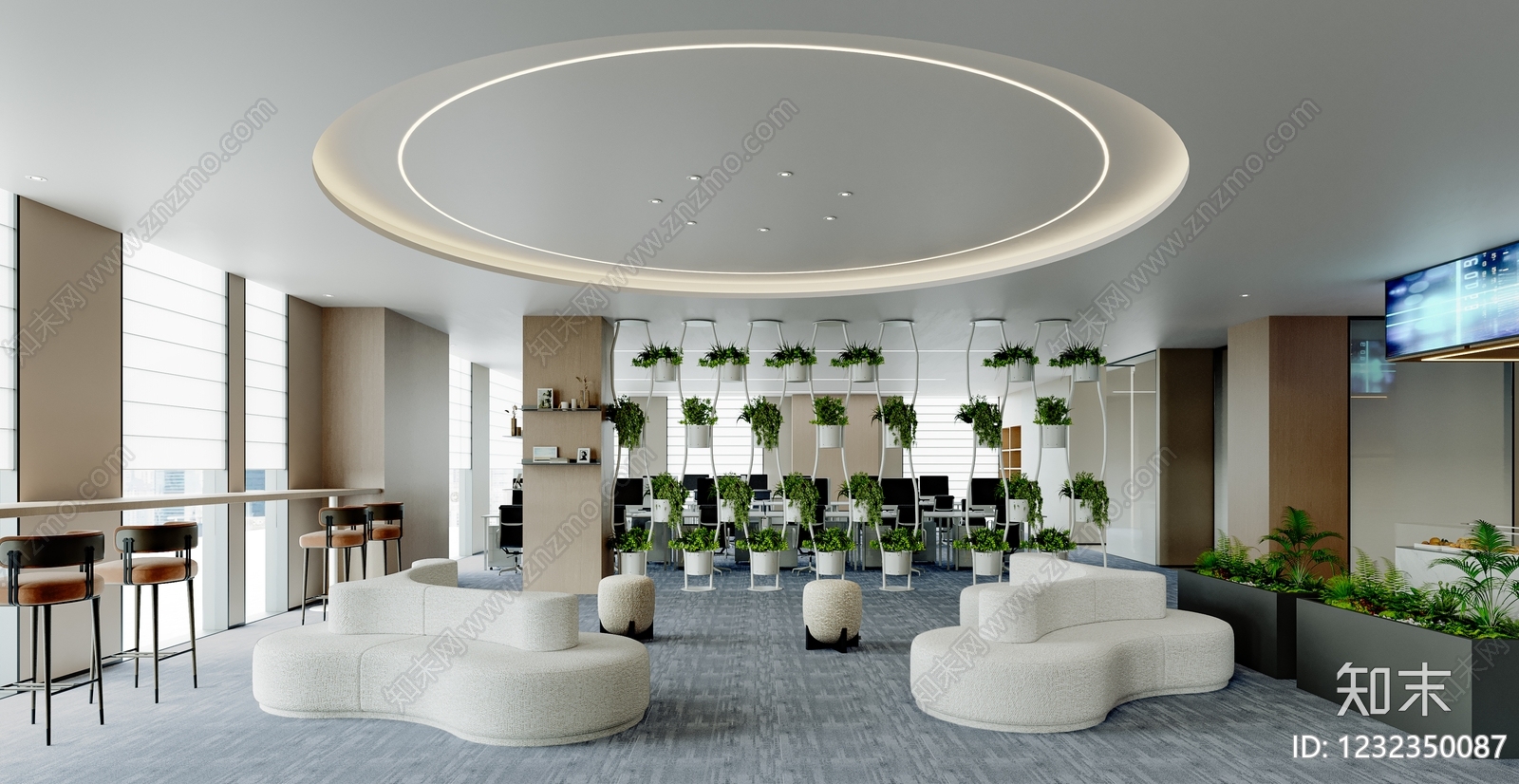 现代简约办公大厅3D模型下载【ID:1232350087】