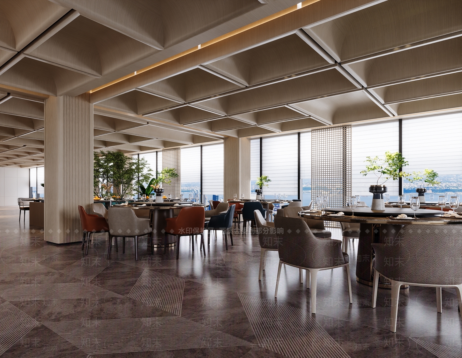轻奢酒店餐厅3D模型下载【ID:1232350455】