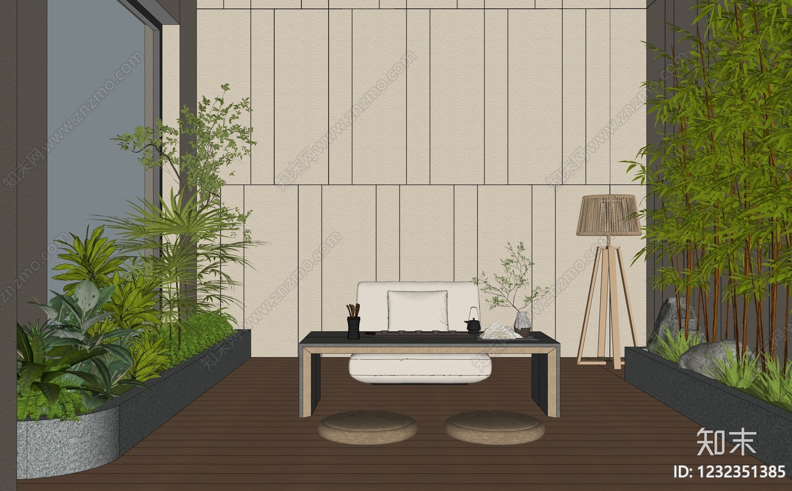 新中式屋顶花园SU模型下载【ID:1232351385】