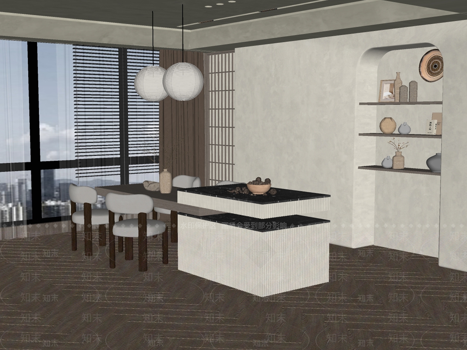侘寂岛台餐厅SU模型下载【ID:1232352244】