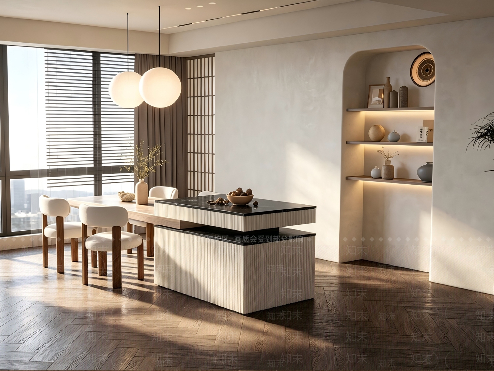 侘寂岛台餐厅SU模型下载【ID:1232352244】
