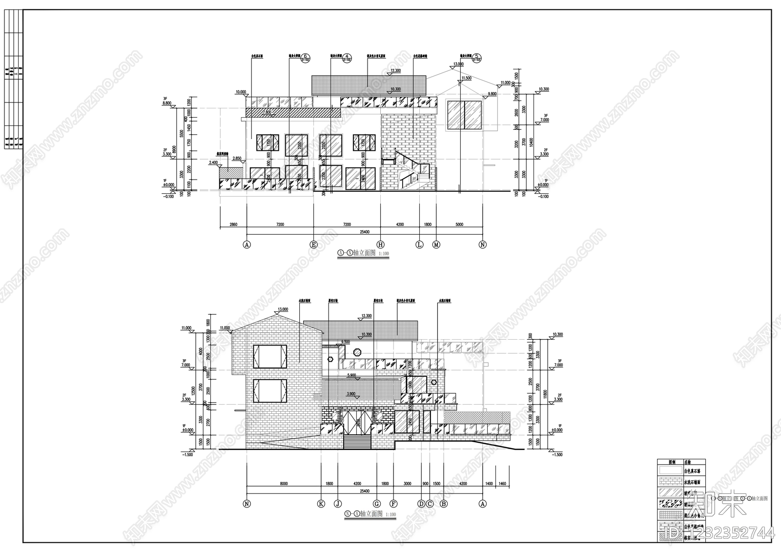 民宿建筑cad施工图下载【ID:1232352744】