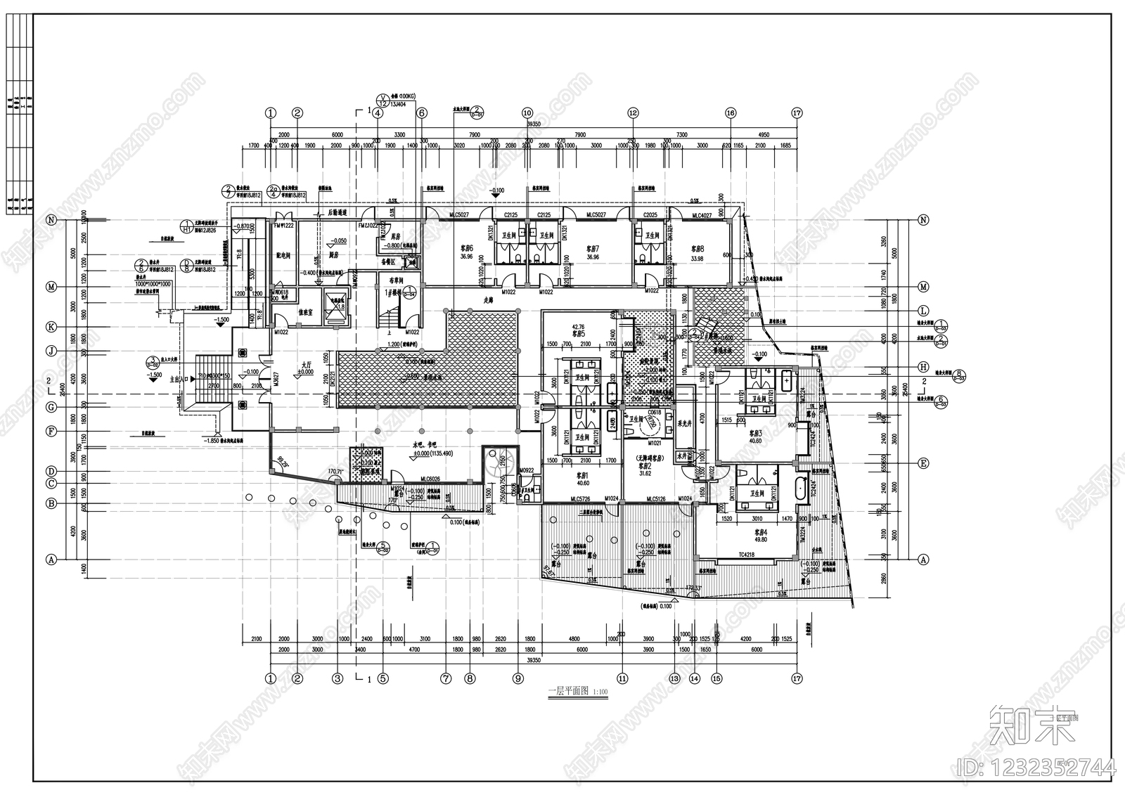 民宿建筑cad施工图下载【ID:1232352744】