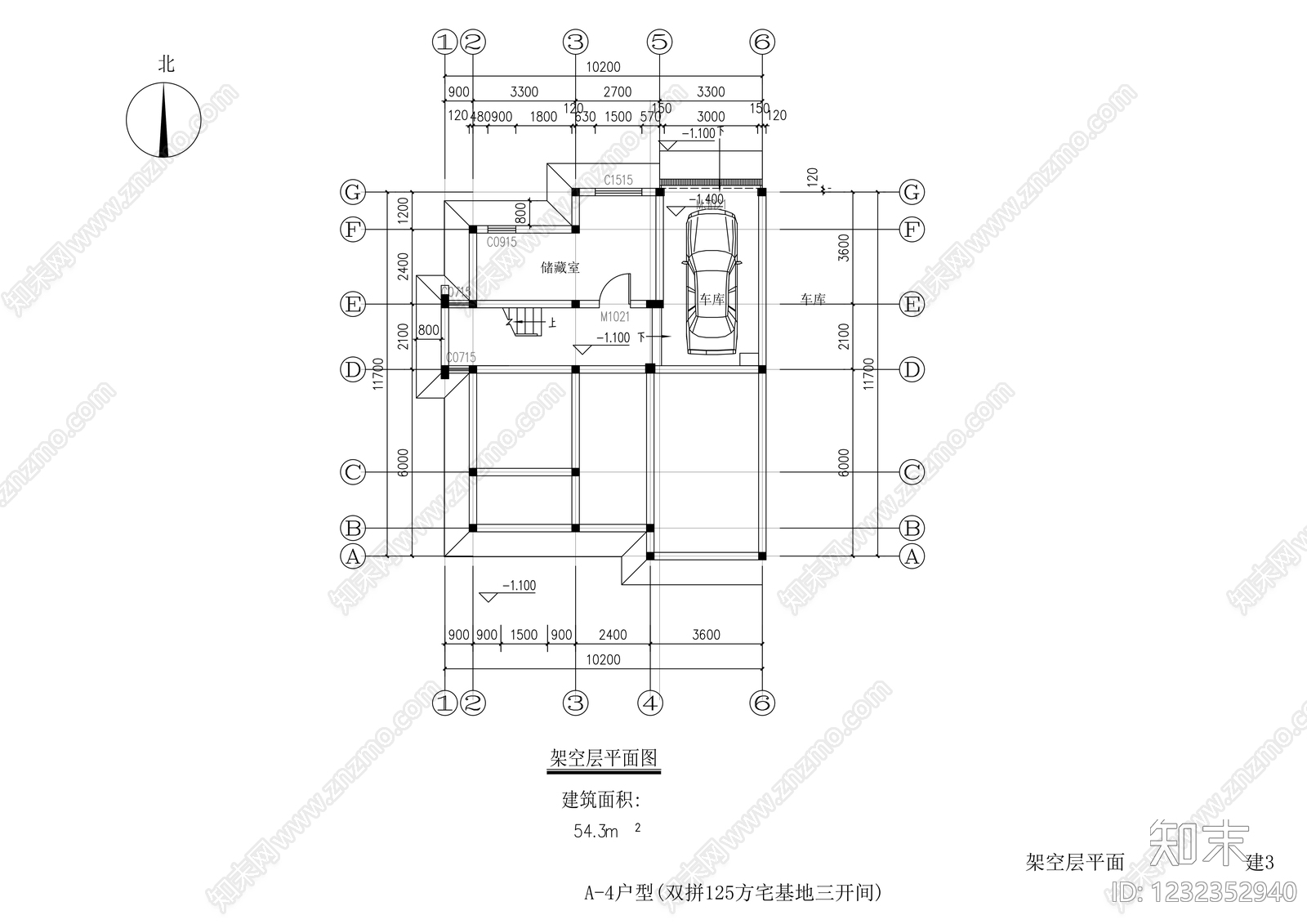 别墅建筑cad施工图下载【ID:1232352940】