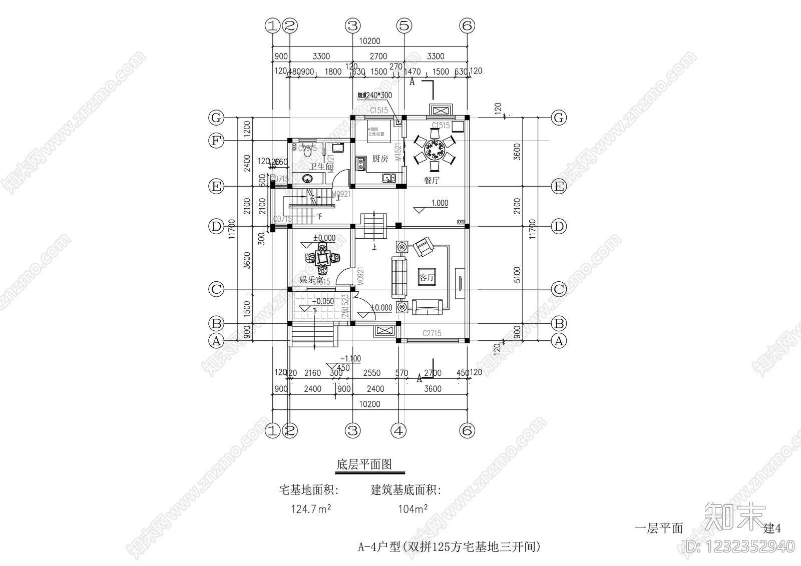 别墅建筑cad施工图下载【ID:1232352940】