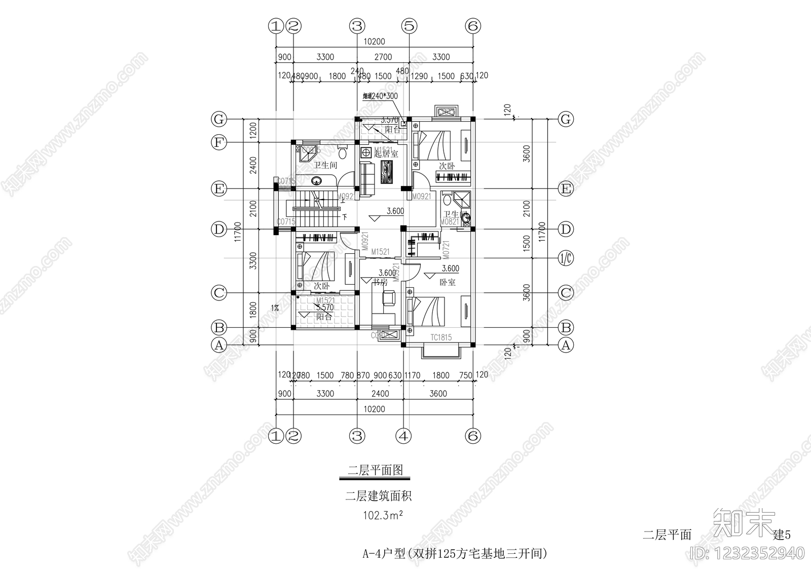 别墅建筑cad施工图下载【ID:1232352940】