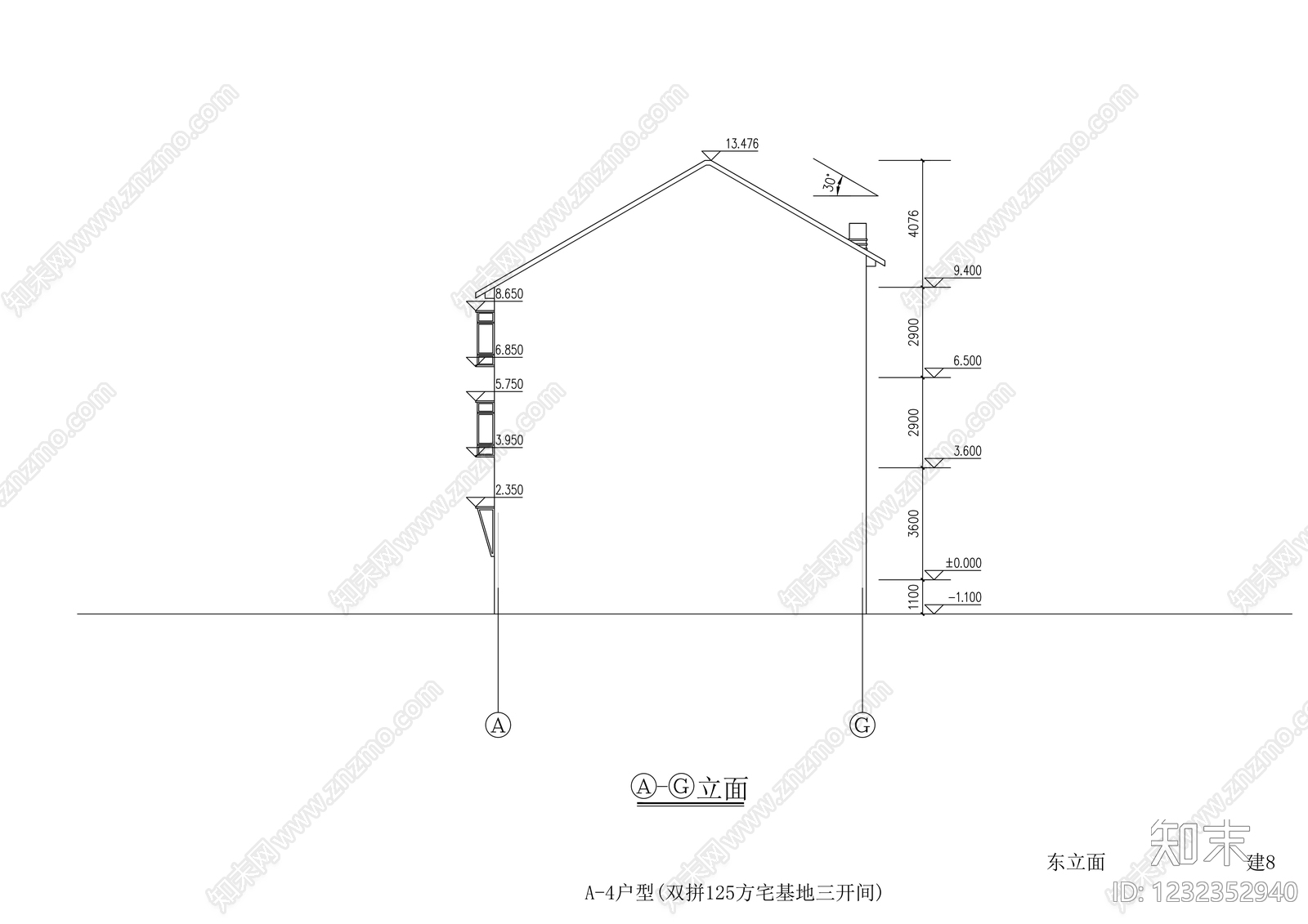 别墅建筑cad施工图下载【ID:1232352940】