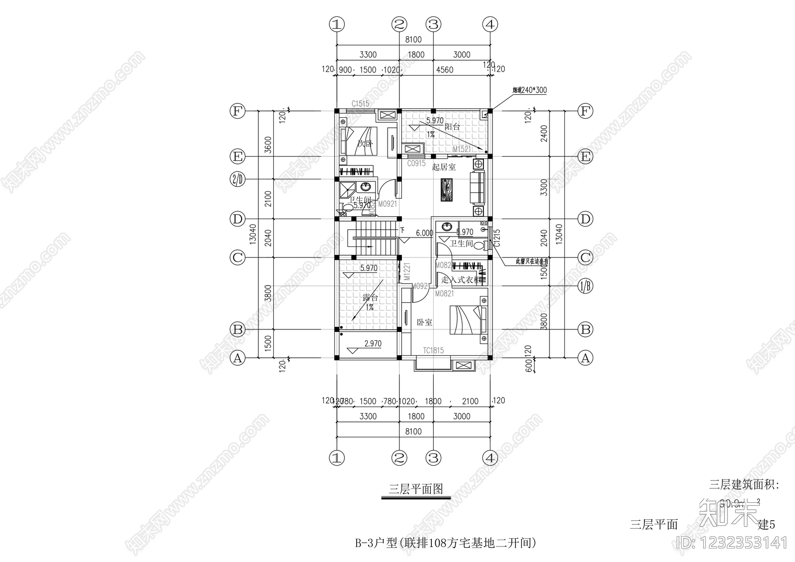 别墅建筑cad施工图下载【ID:1232353141】