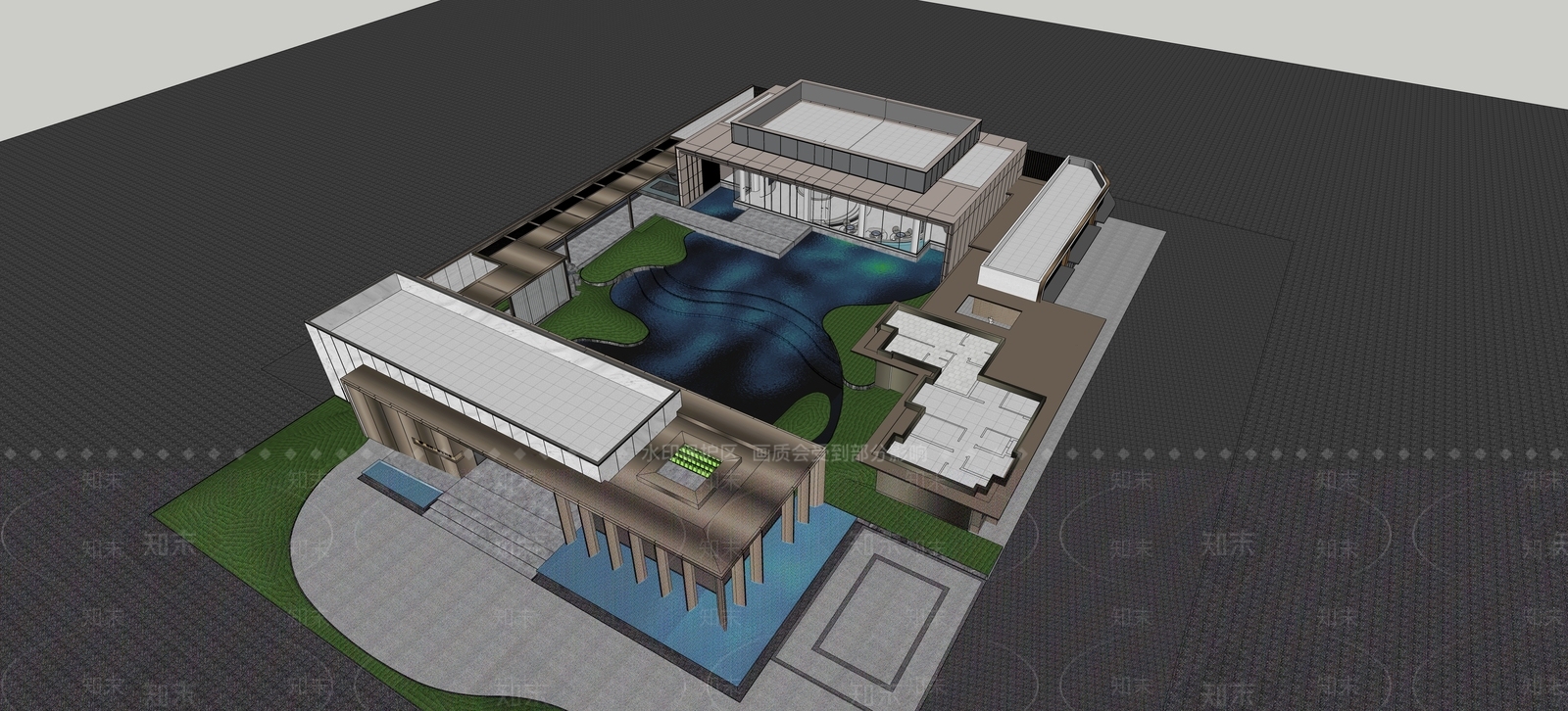 新中式景观售楼处建筑SU模型下载【ID:1232356051】