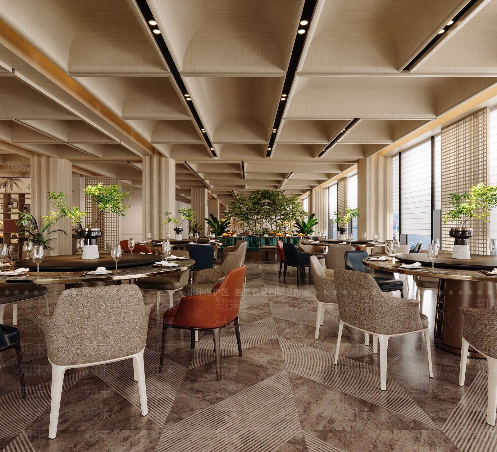 轻奢酒店餐厅3D模型下载【ID:1232356174】