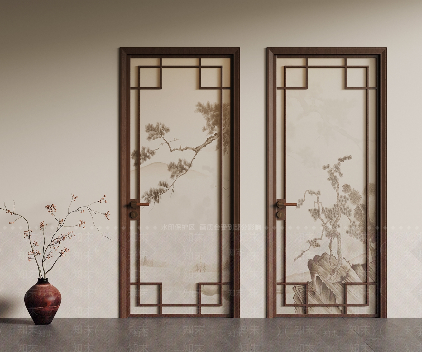 新中式门组合3D模型下载【ID:1232356425】