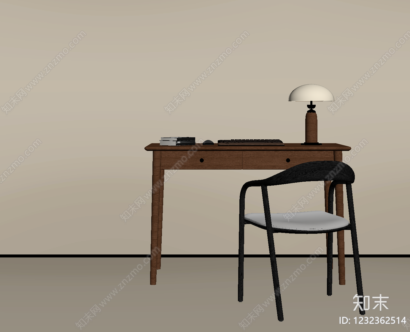 中古风书桌椅SU模型下载【ID:1232362514】