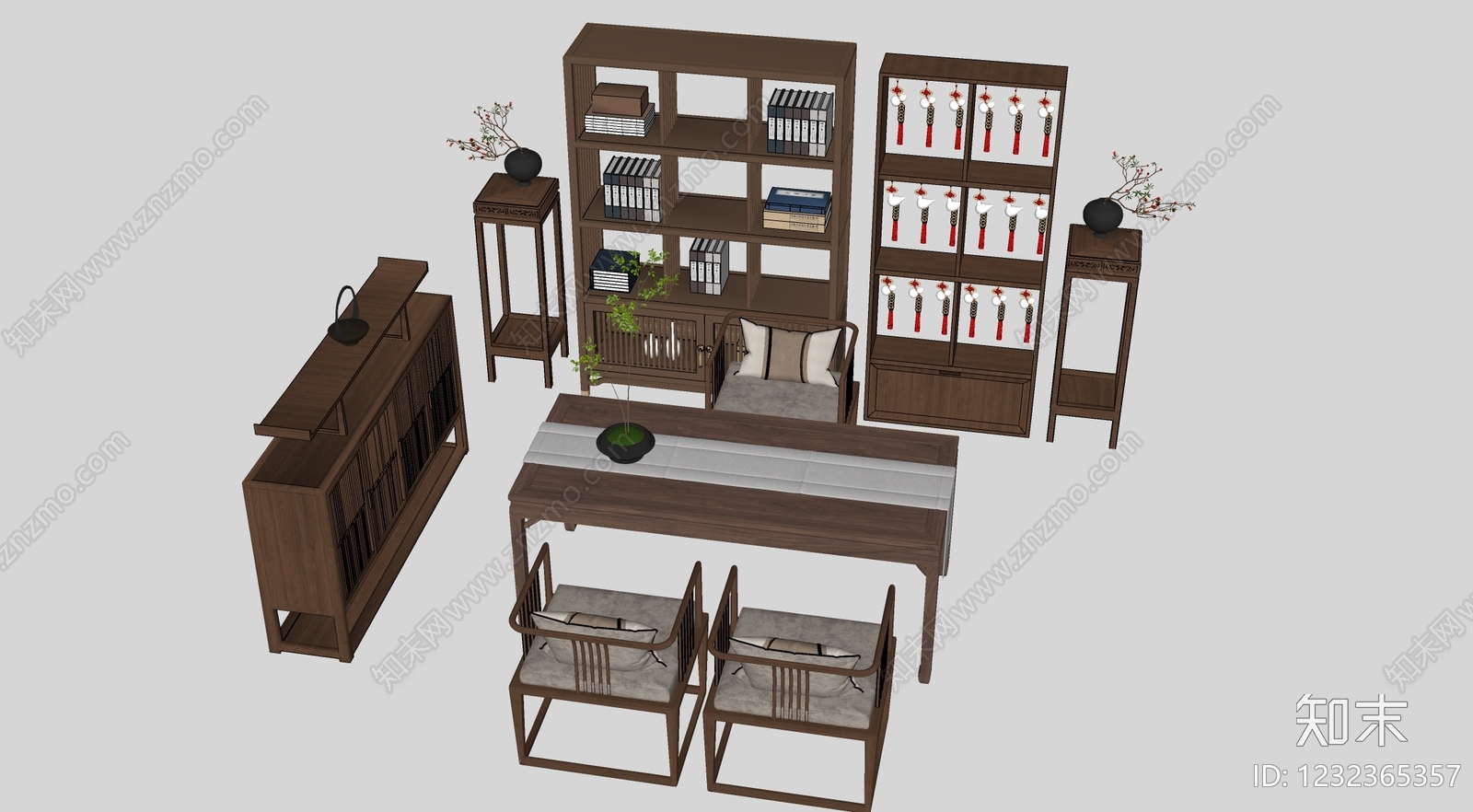 新中式茶室SU模型下载【ID:1232365357】