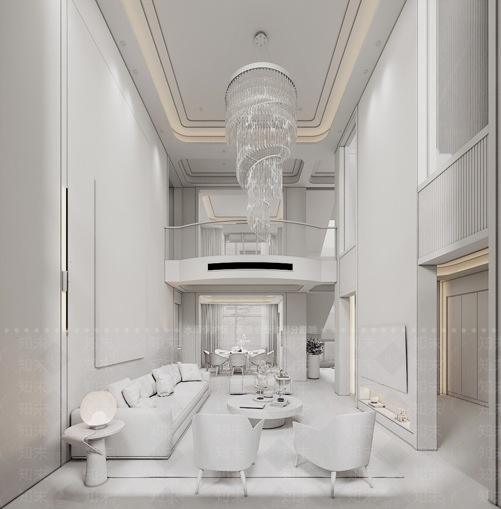 轻奢别墅客餐厅3D模型下载【ID:1232365948】