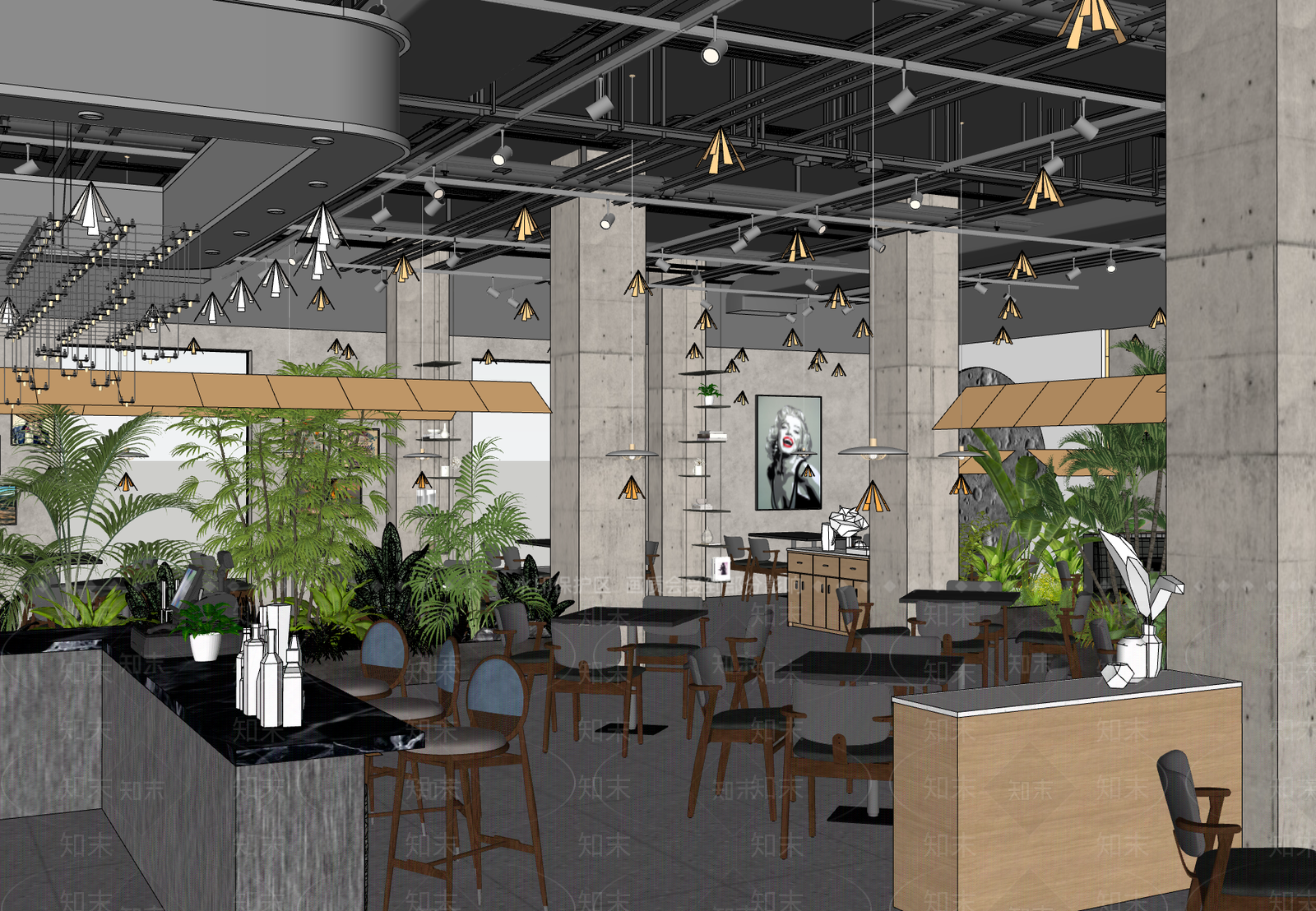 工业风烧烤烤肉店SU模型下载【ID:1232367020】