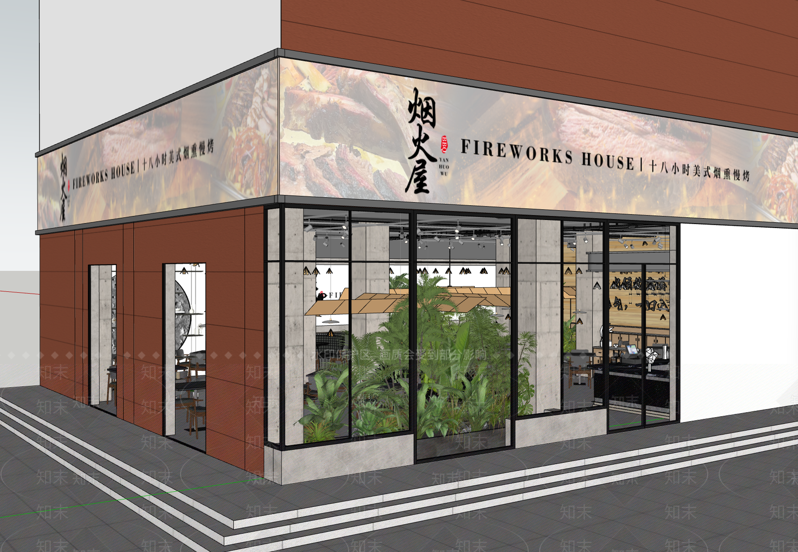 工业风烧烤烤肉店SU模型下载【ID:1232367020】