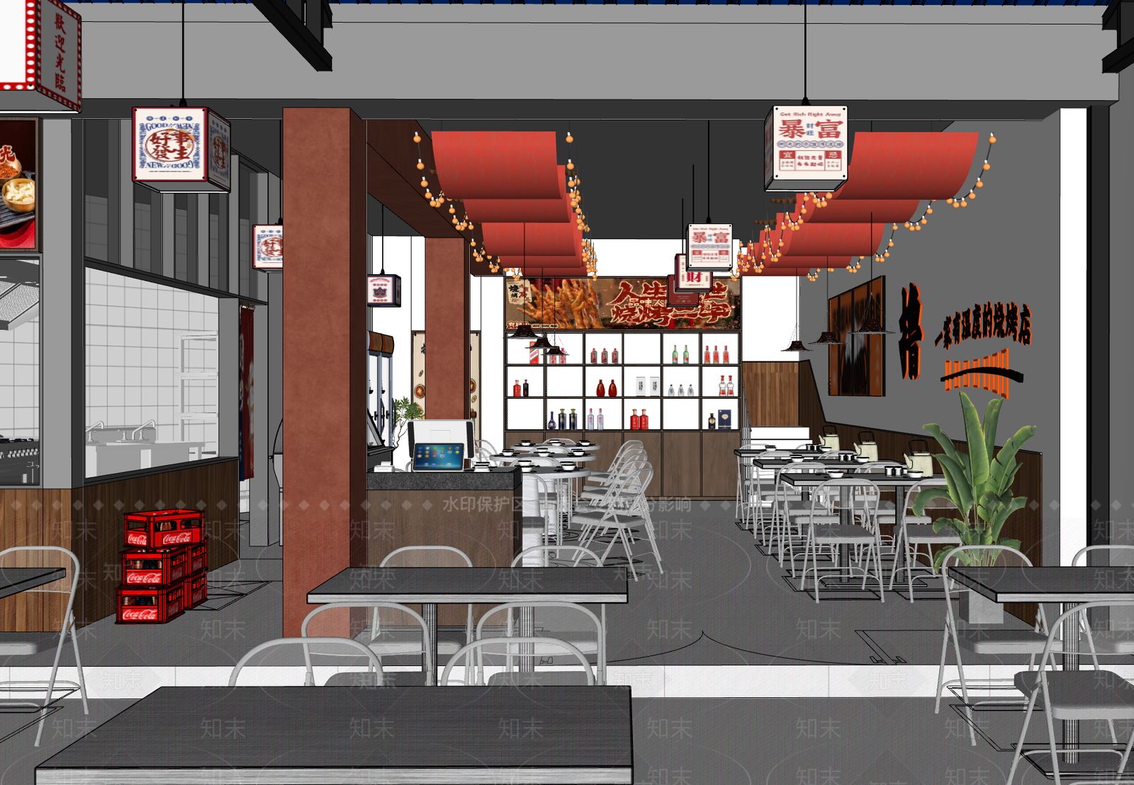复古烧烤烤肉店SU模型下载【ID:1232367583】