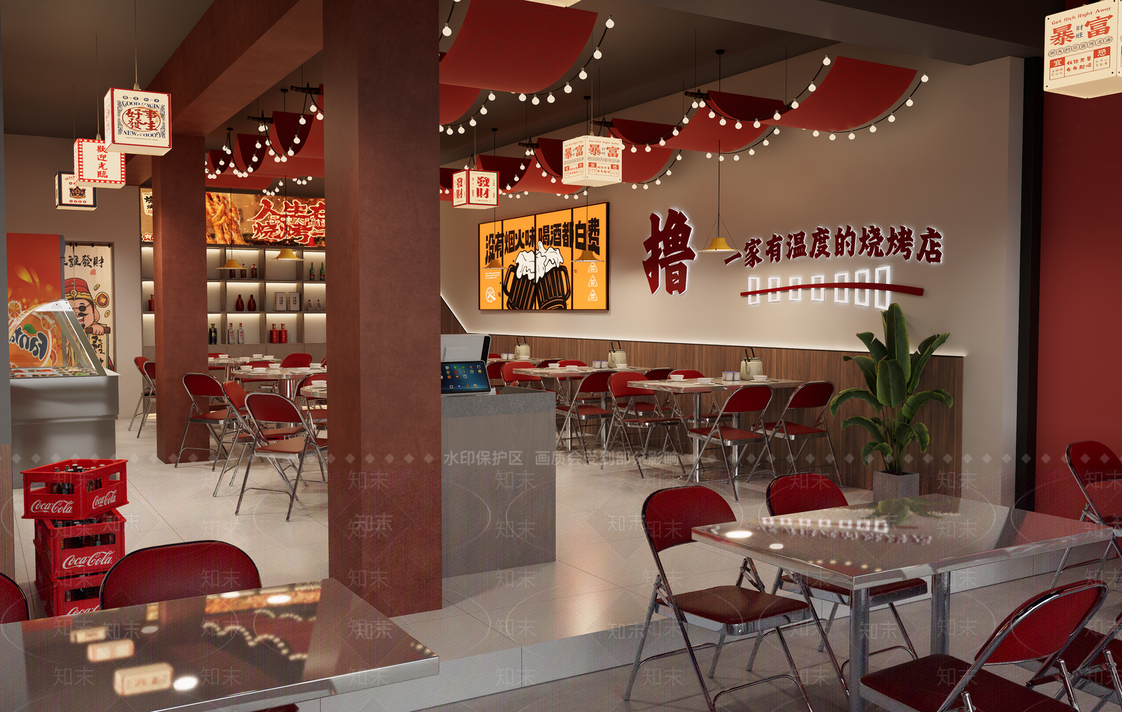 复古烧烤烤肉店SU模型下载【ID:1232367583】