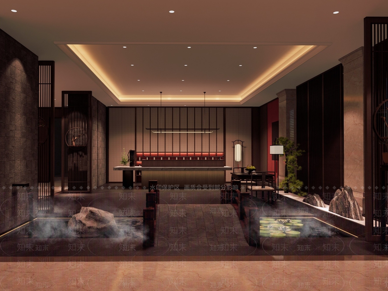新中式酒店大堂SU模型下载【ID:1232368245】