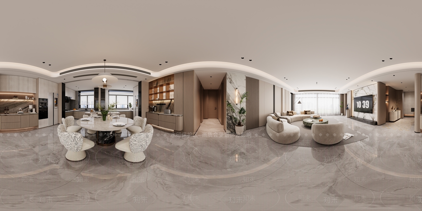 轻奢大平层客餐厅3D模型下载【ID:1232369043】